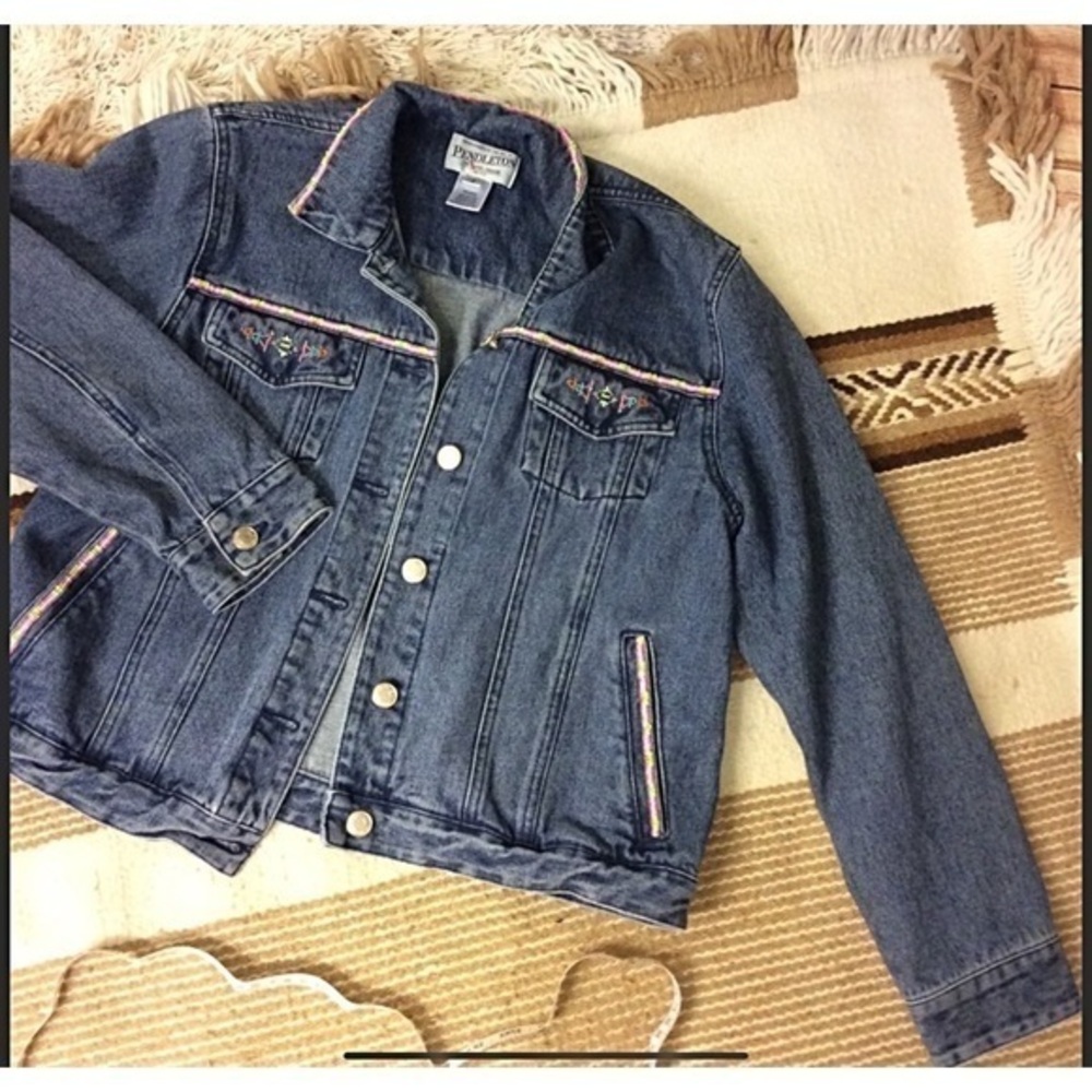 Pendleton cotton denim jacket southwest beading S - Picture 2 of 10